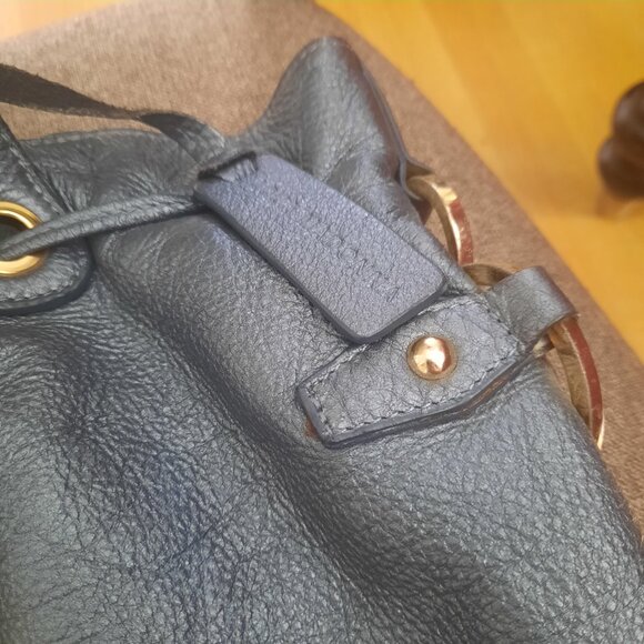 Large Aqua Madonna drawstring leather bag - Picture 8 of 14